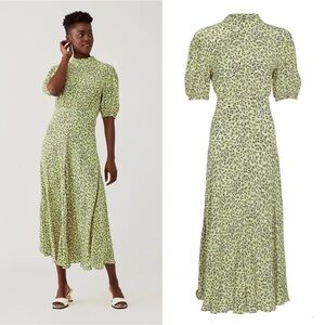 Ghost London • Luella Dress midi puff sleeve Sophie leaf print rayon